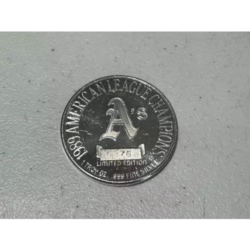1 oz .999 Fine Silver Round Oakland Athletics A's Baseball Champions 1989 Limited Edition Battle of the Bay World Series