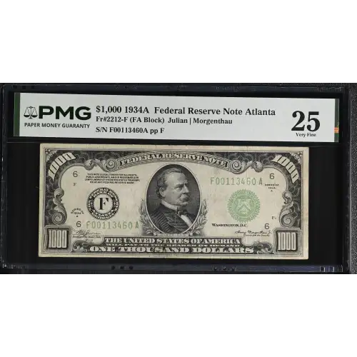 $1,000 1934-A.  High Denomination Notes 2212-F (2)