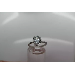 10k W.G. AQUAMARINE & WHITE STONE TEARDROP HALO ring size 7