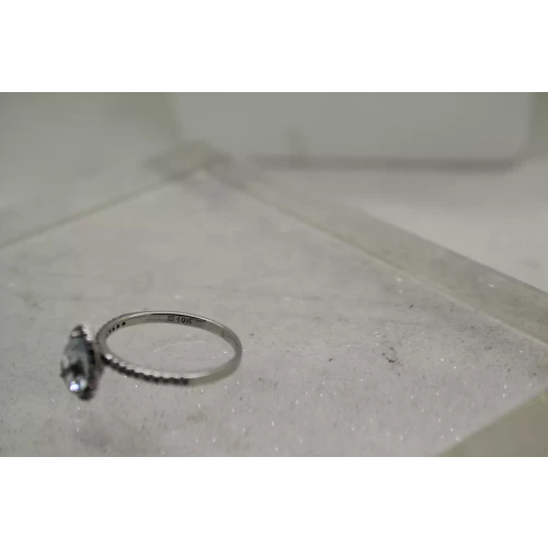 10k W.G. AQUAMARINE & WHITE STONE TEARDROP HALO ring size 7