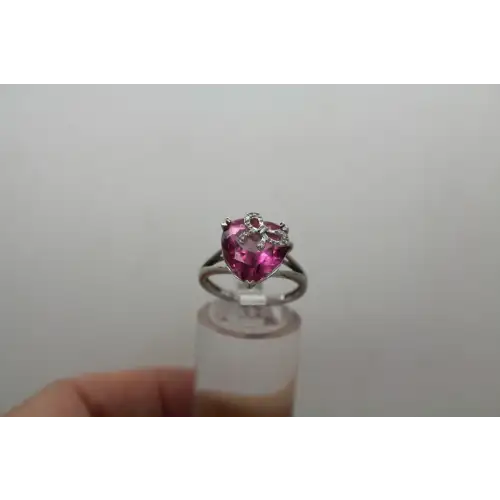 10k W.G. Heart Cut PINK SAPPHIRE DIAMOND acc. BOW split Shank sz 7 #
