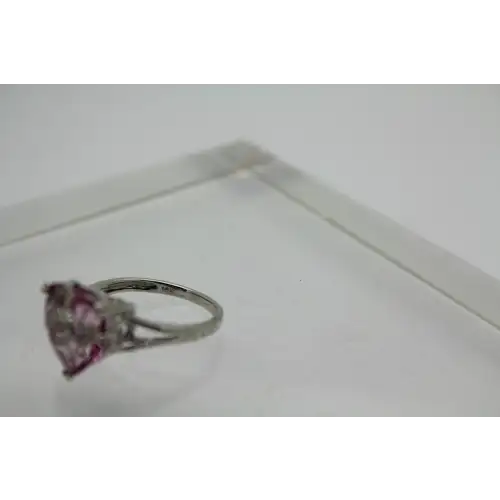 10k W.G. Heart Cut PINK SAPPHIRE DIAMOND acc. BOW split Shank sz 7 #