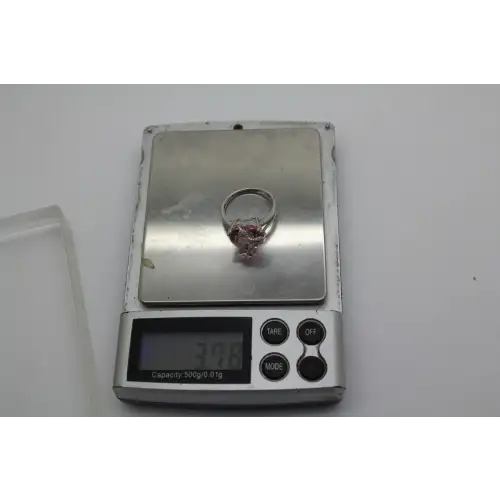 10k W.G. Heart Cut PINK SAPPHIRE DIAMOND acc. BOW split Shank sz 7 #