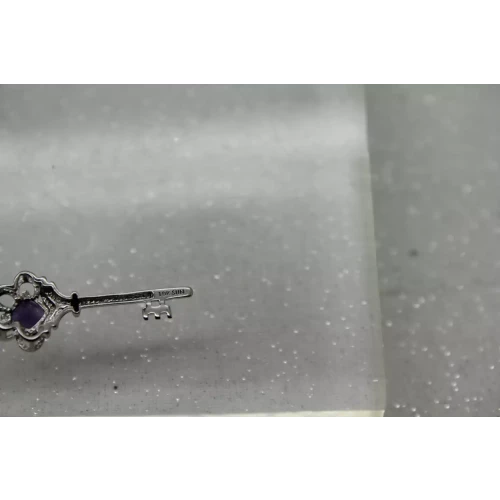 10k White Gold AMETHYST KEY TO MY HEART pendant