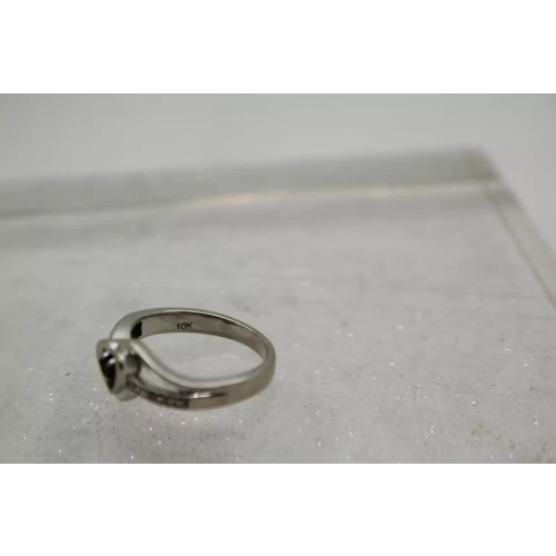 10k White Gold BLUE TOPAZ & DIAMOND acc. OPENWORK HEART ring size 6