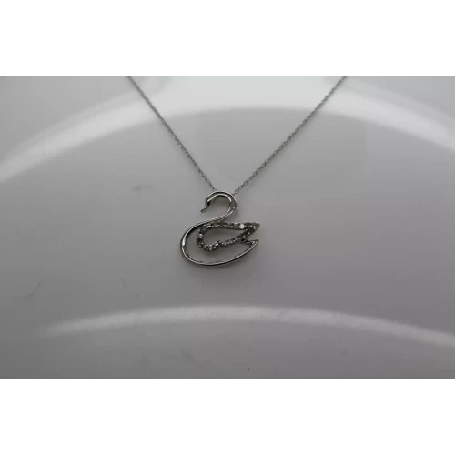 10k White Gold DIAMOND OPENWORK SWAN pendant necklace 18