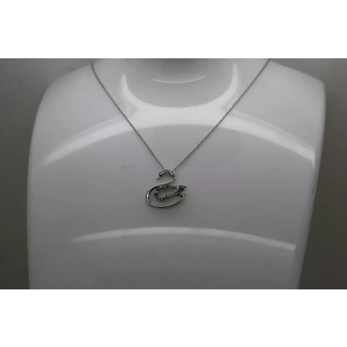 10k White Gold DIAMOND OPENWORK SWAN pendant necklace 18
