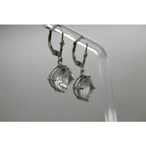 10k White Gold Square Cut CLEAR QUARTZ DANGLE earrings