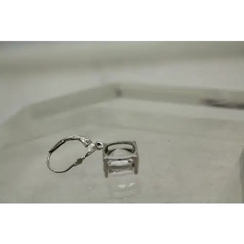 10k White Gold Square Cut CLEAR QUARTZ DANGLE earrings