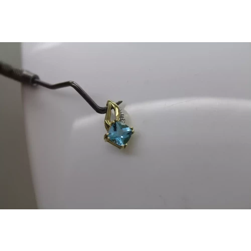 10k Yellow Gold BLUE TOPAZ w/ accent DIAMOND FANCY DESIGN pendant