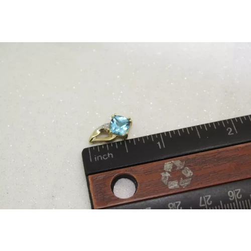 10k Yellow Gold BLUE TOPAZ w/ accent DIAMOND FANCY DESIGN pendant