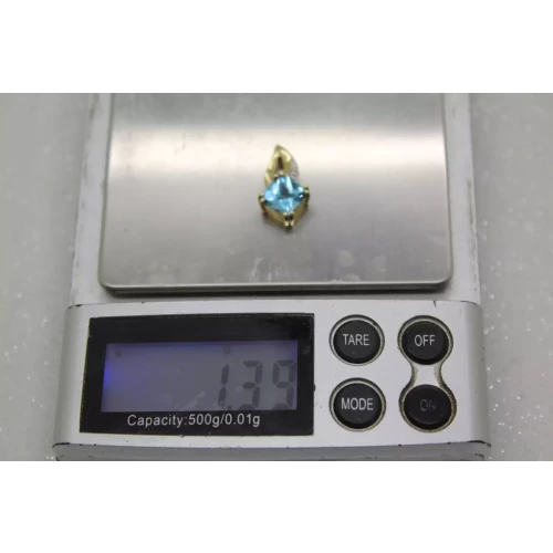 10k Yellow Gold BLUE TOPAZ w/ accent DIAMOND FANCY DESIGN pendant