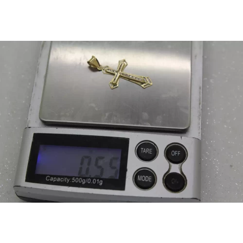 10k Yellow Gold Channel Set WHITE SAPPHIRE FANCY CROSS pendant