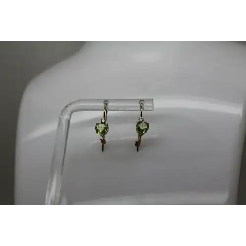 10k Yellow Gold Heart Cut PERIDOT DROP DANGLE earrings