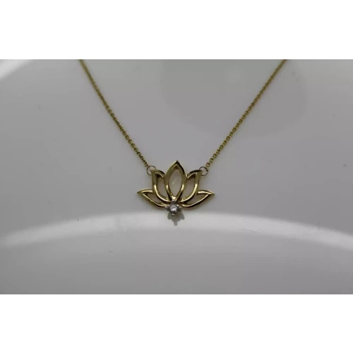 10k Yellow Gold LOTUS FLOWER .04ct DIAMOND accent Necklace  18
