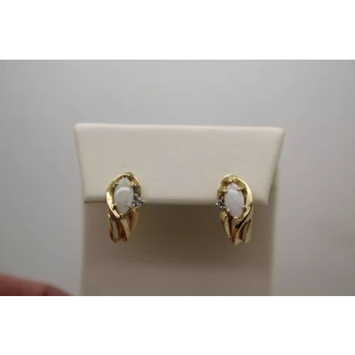 10k Yellow Gold MARQUISE CUT OPAL & ACCENT DIAMOND DROP earrings