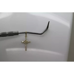 10k Yellow Gold WHITE STONE PETITE CROSS pendant
