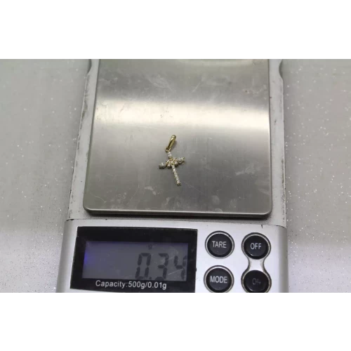 10k Yellow Gold WHITE STONE PETITE CROSS pendant