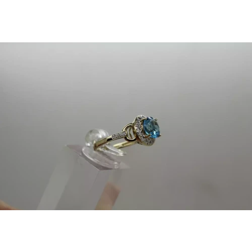 10k Yellow & White Gold BLUE TOPAZ & DIAMOND acc. OPENWORK HEART ring size 6.75 (2)