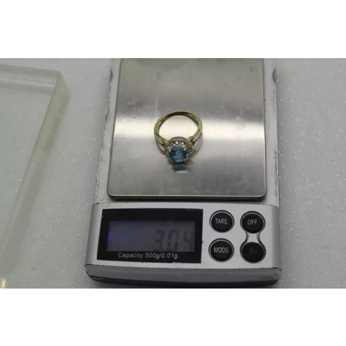 10k Yellow & White Gold BLUE TOPAZ & DIAMOND acc. OPENWORK HEART ring size 6.75 (5)