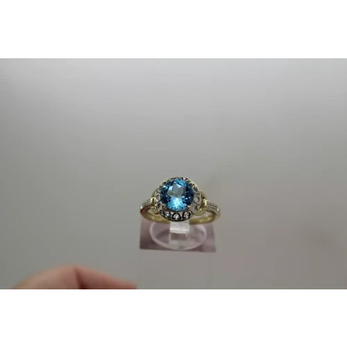 10k Yellow & White Gold BLUE TOPAZ & DIAMOND acc. OPENWORK HEART ring size 6.75