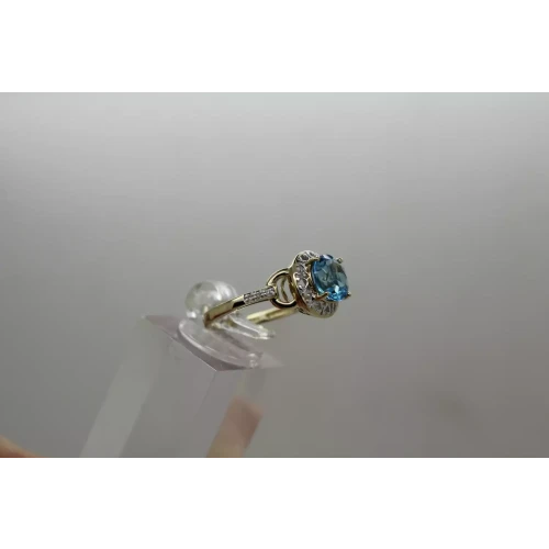 10k Yellow & White Gold BLUE TOPAZ & DIAMOND acc. OPENWORK HEART ring size 6.75 (2)