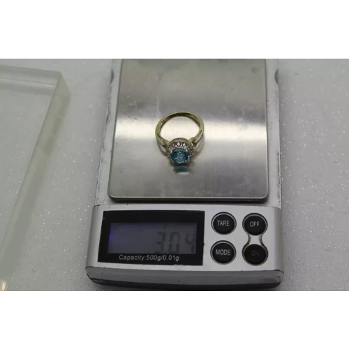 10k Yellow & White Gold BLUE TOPAZ & DIAMOND acc. OPENWORK HEART ring size 6.75 (5)