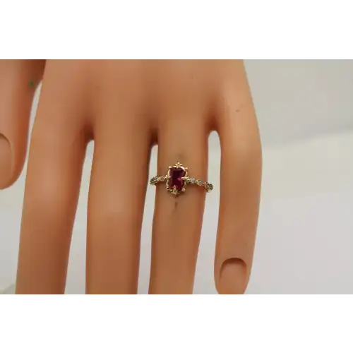 10k Y.G. Emerald Cut RUBY & WHITE STONE ring size 6 #