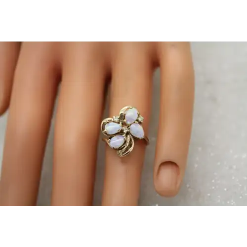 10k Y.G. OPAL & DIAMOND SWIRL CLUSTER ring size 3.75