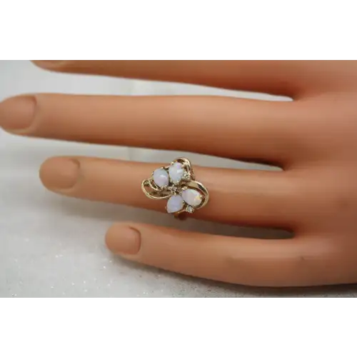 10k Y.G. OPAL & DIAMOND SWIRL CLUSTER ring size 3.75