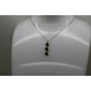 10k Y.G. Trillion Cut EMERALD 3 STONE JOURNEY pendant necklace 18