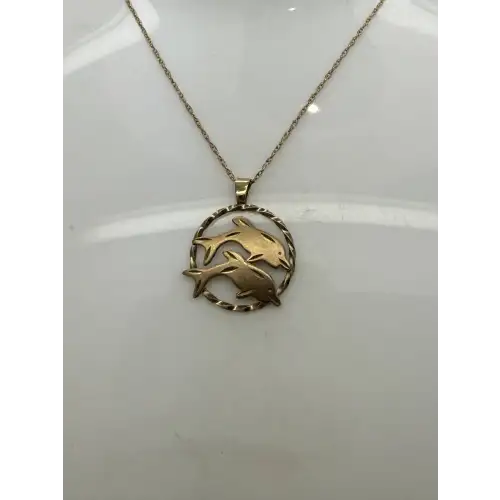 14k Gold Filled LASER CUT OPENWORK DOLPHINS necklace 20