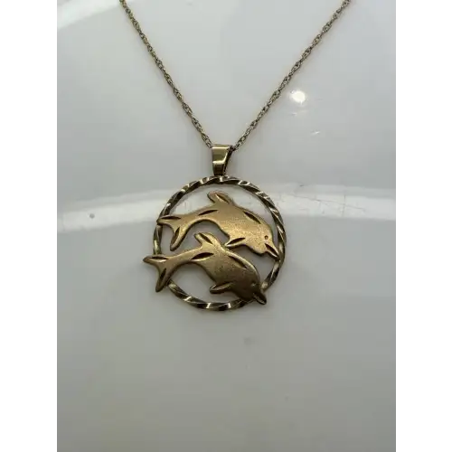 14k Gold Filled LASER CUT OPENWORK DOLPHINS necklace 20