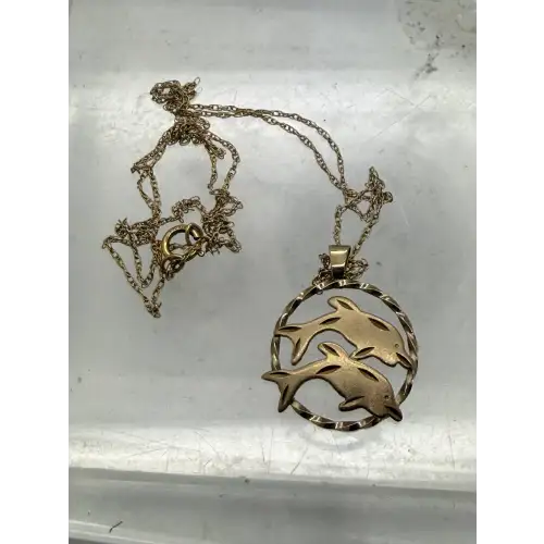 14k Gold Filled LASER CUT OPENWORK DOLPHINS necklace 20
