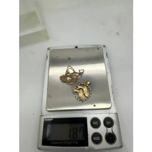 14k Gold Filled LASER CUT OPENWORK DOLPHINS necklace 20