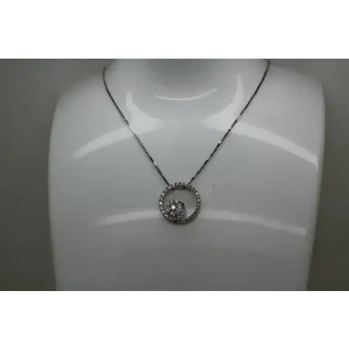 14k W.G. .46ctw DIAMOND SWIRL CIRCLE PENDANT necklace