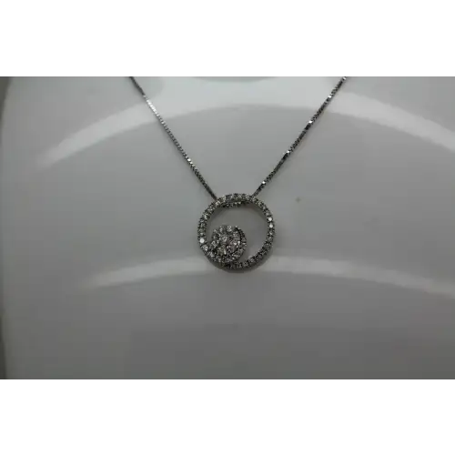 14k W.G. .46ctw DIAMOND SWIRL CIRCLE PENDANT necklace