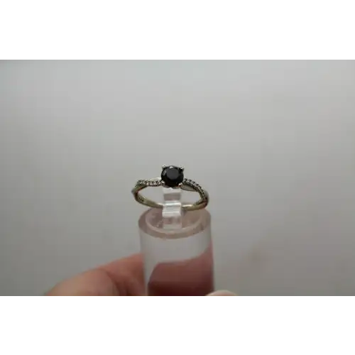 14k W.G. .50ct BLACK DIAMOND SOLITAIRE 2 w/ .25ctw dia. acc. sz 6.25 #