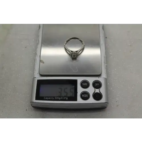 14k W.G. Oval Cut MOISSANITE HALO with SIDE STONES ring size 8.5