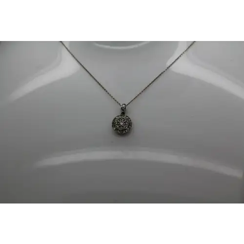 14k White Gold .20ctw DIAMOND ILLUSION HALO pendant necklace #