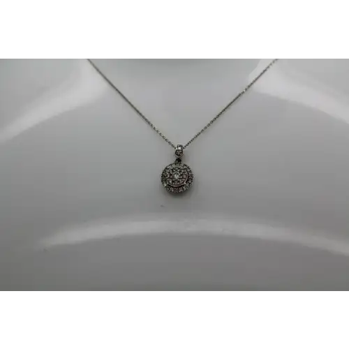 14k White Gold .20ctw DIAMOND ILLUSION HALO pendant necklace #