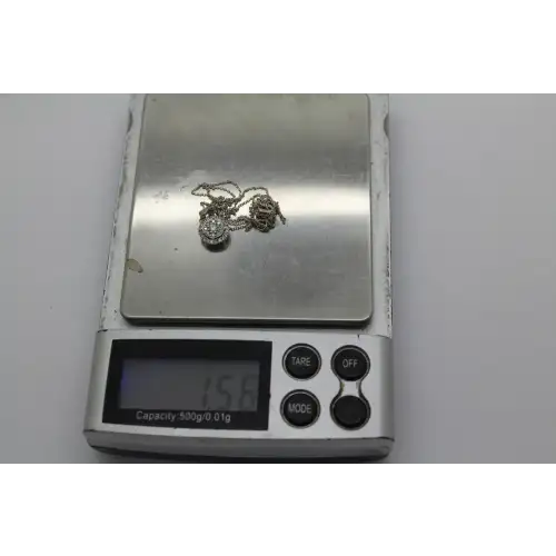 14k White Gold .20ctw DIAMOND ILLUSION HALO pendant necklace #