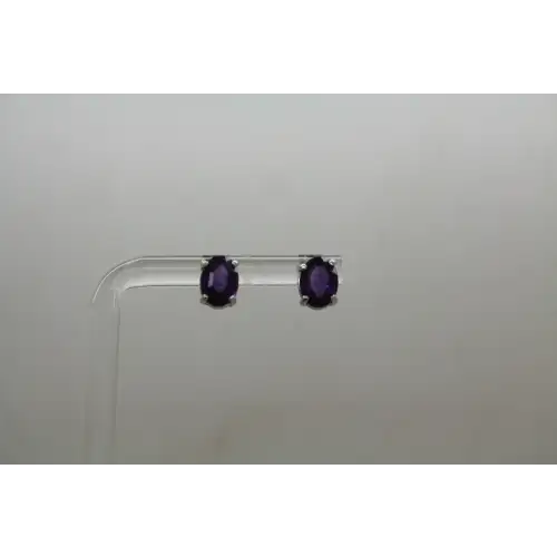 14k White Gold Oval Cut AMETHYST STUD earrings