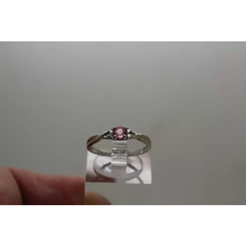14k White Gold PINK TOPAZ & DIAMOND accent CROSSOVER BAND size 7