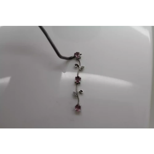 14k White Gold PINK TOPAZ w/ DIAMOND ACCENT VINING pendant