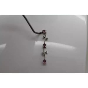 14k White Gold PINK TOPAZ w/ DIAMOND ACCENT VINING pendant
