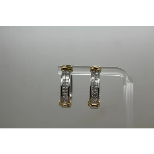 14k White Gold & Yellow Gold accents .80ctw DIAMOND HOOP earrings