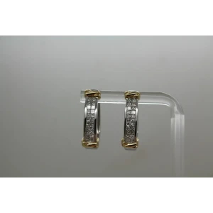 14k White Gold & Yellow Gold accents .80ctw DIAMOND HOOP earrings