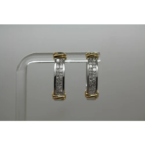 14k White Gold & Yellow Gold accents .80ctw DIAMOND HOOP earrings