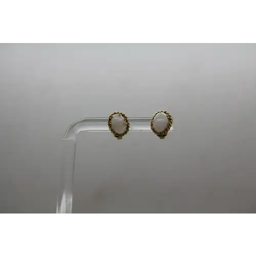 14k Y.B. Oval Cut OPAL ROPE DESIGN STUD earrings